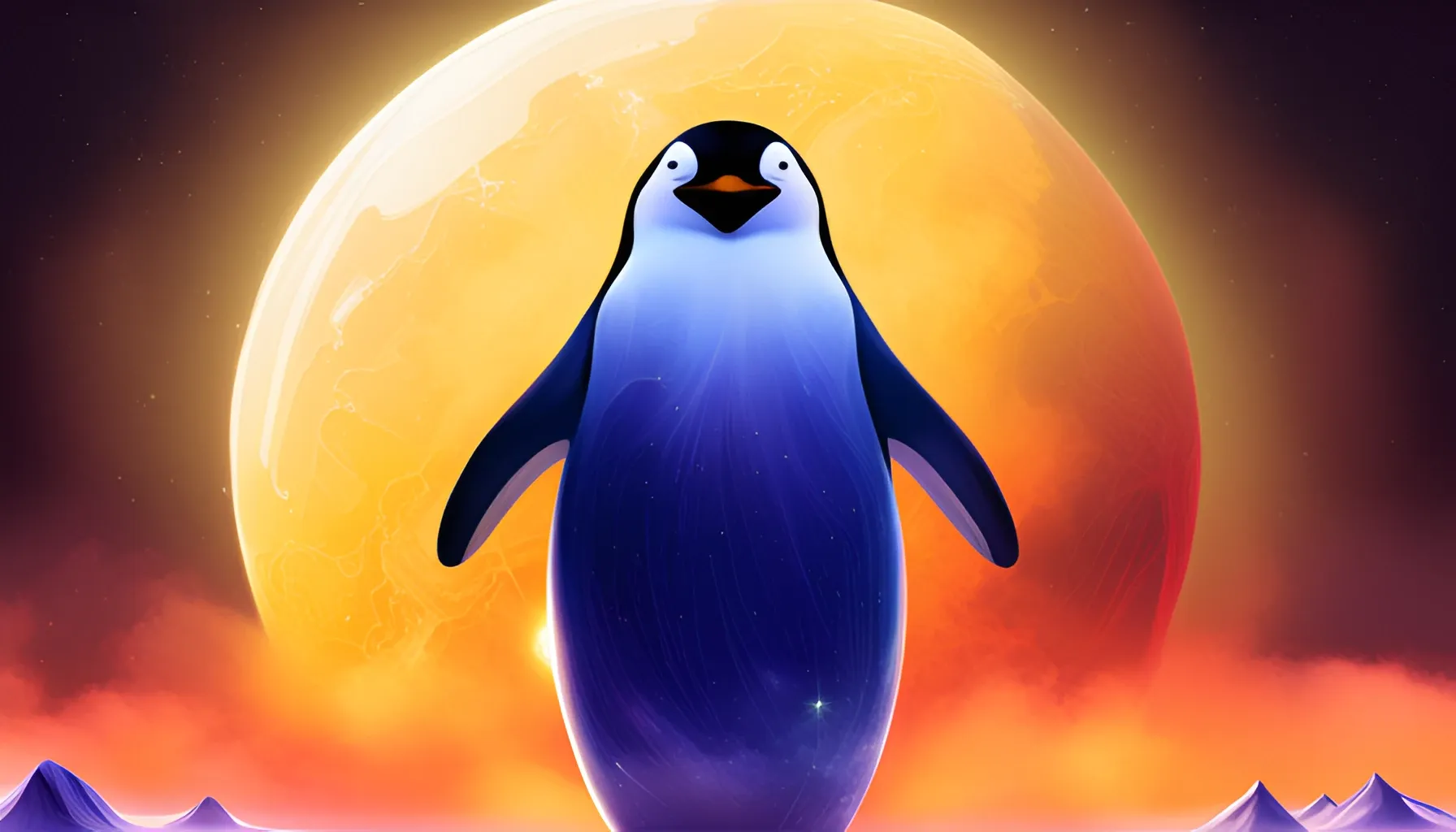 A penguin in space.